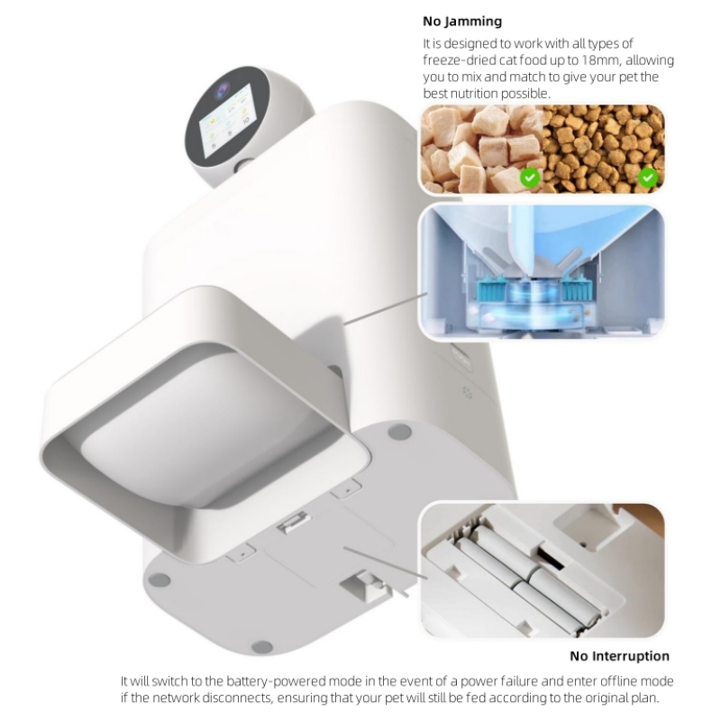 ChongxinIOT Wet Food Automatic Cat Feeder Semiconductor Cooling Heating Stainless Steel Bowls Charge App Control Camera