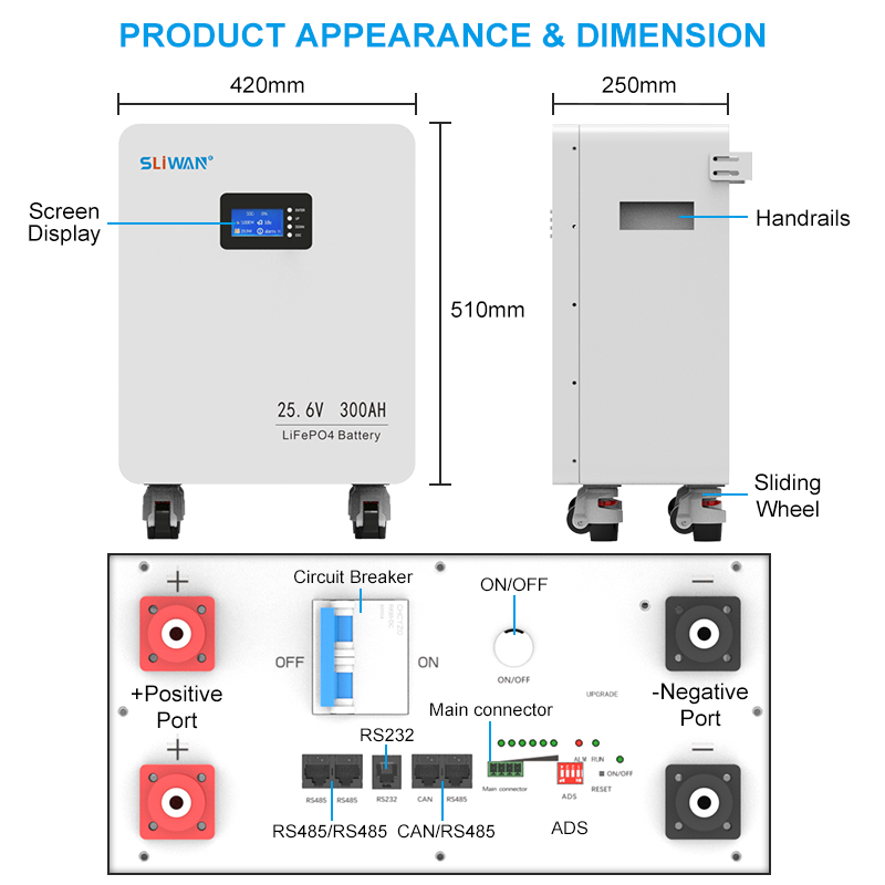 Portable Off-Grid Solar Power System with 25.6V 280Ah 300Ah 314Ah LiFePO4 Battery Storage System for Home Emergency Power