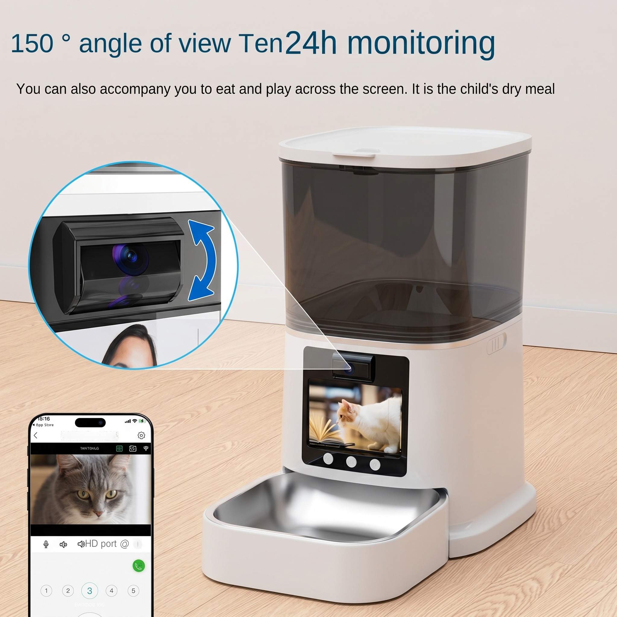 AI Smart Automatic Pet Feeder with Bottle Design Camera &amp; Behavior Monitoring Two-Way Video Health Alert