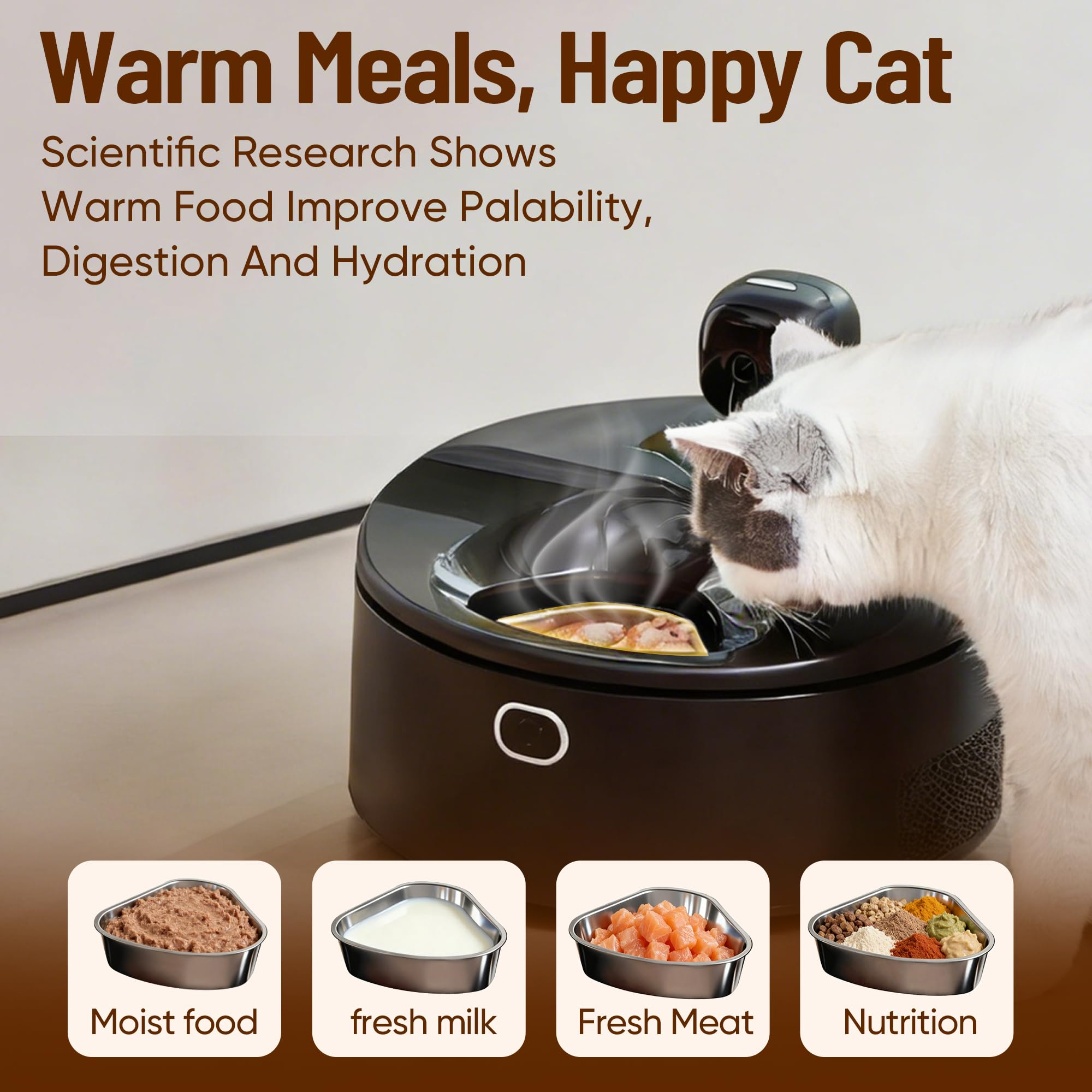 Manufacturer Wet Food Automatic Cat Feeder Semiconductor Cooling &amp; Heating with Stainless Steel Bow APP Control with Camera