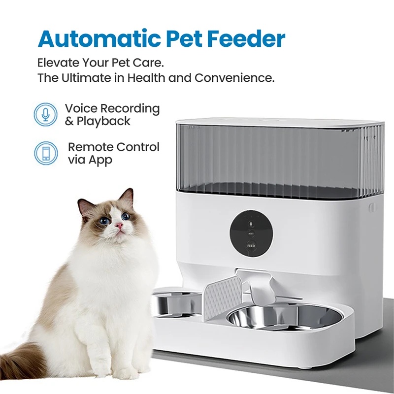 Automatic Pet Feeder - WiFi APP Control | 6L Capacity | Voice Recording For Cat &amp; Small Dog | TOHUGS