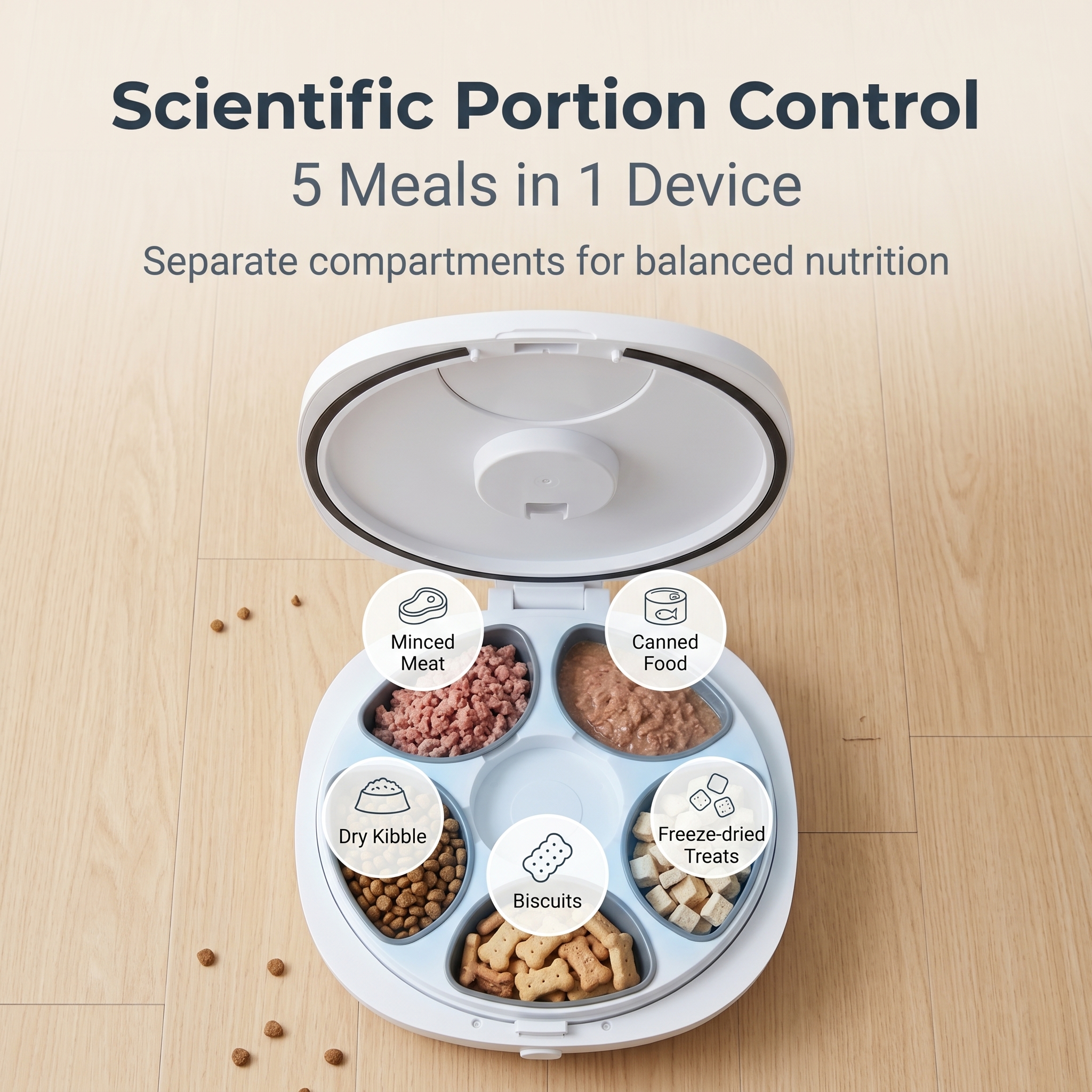 Automatic Pet Feeder for Wet Dry Food Semiconductor Constant Temperature Cooling 5 Compartments Digital Timer Easy Clean
