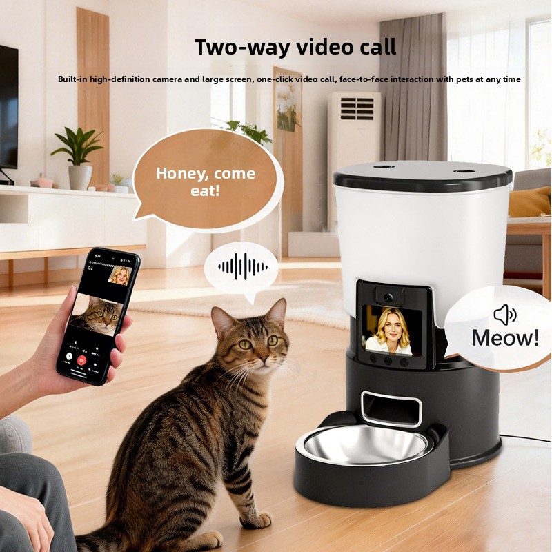 1080P Video Smart Pet Feeder 5L Automatic Dog Cat Food Dispenser with 304 Stainless Steel Bowl WiFi App Remote Two-way Audio