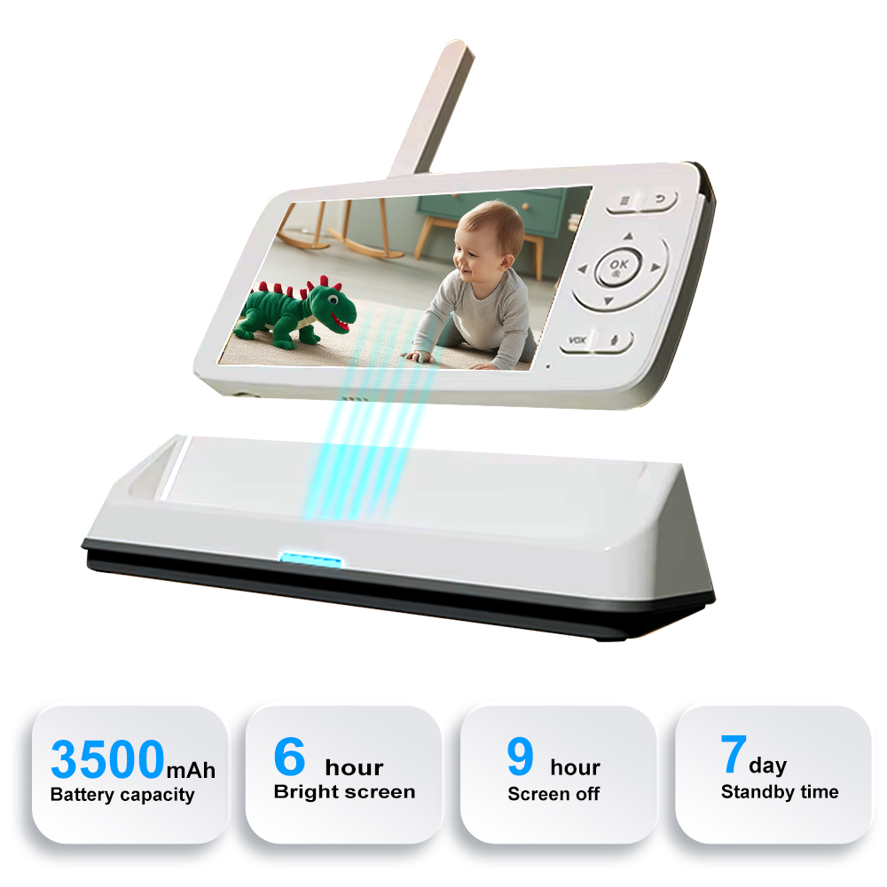 SIXWGH 5" Screen Baby Monitor System with Smart Camera-Cry Detection Feeding Reminder Medical-Grade Security 3500mAh LongBattery