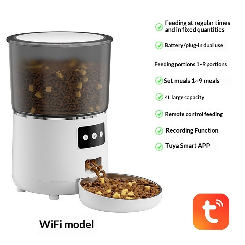 ABS En-Friendly 4L Large Capacity Automatic Cat Dog Feeder Charge Solid WiFi Intelligent Remote Voice Video Monitoring Pet Food