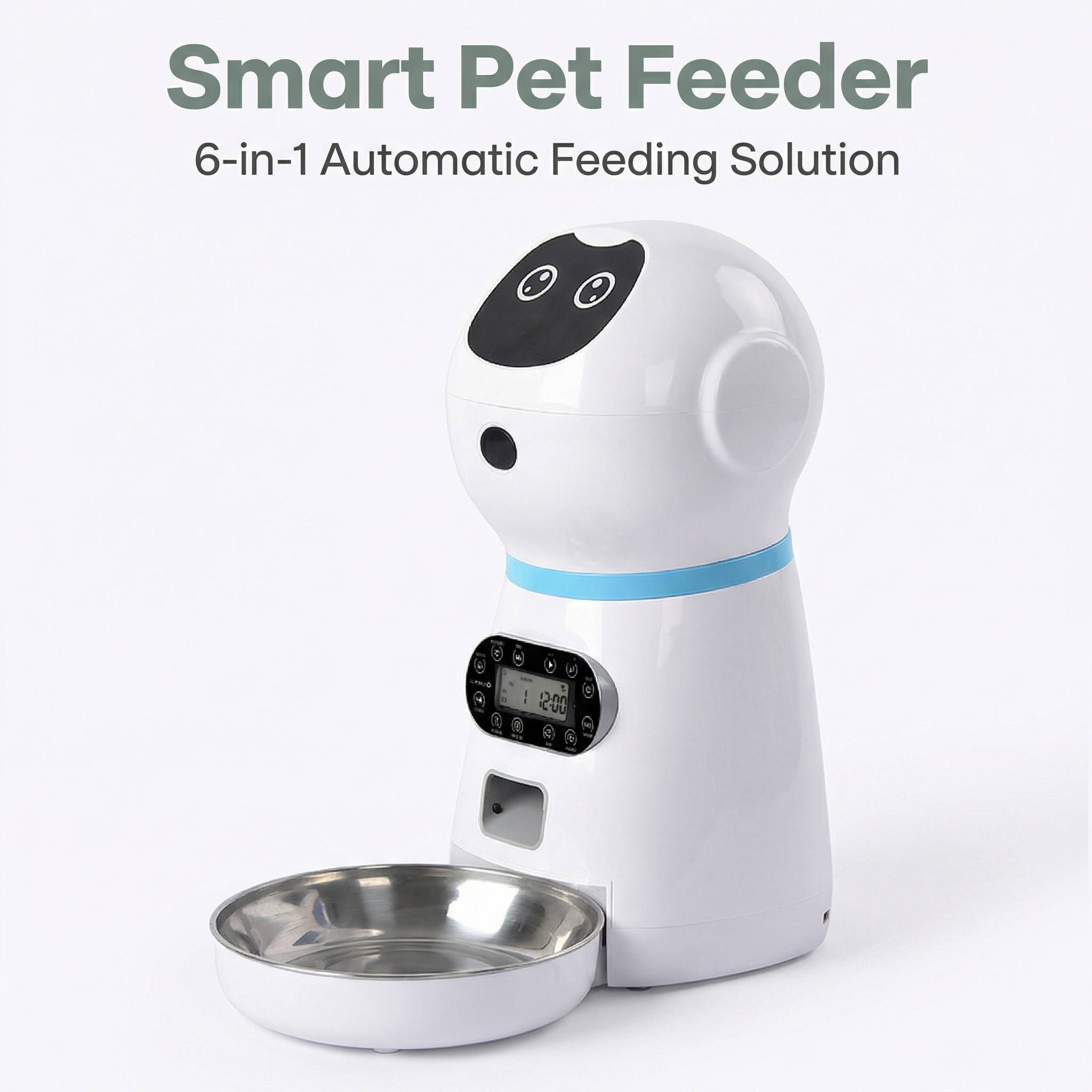3.5L Automatic Pet Feeder Voice Recorder Robot Style Smart Food Dispenser for Cats and Dogs LCD Screen Dual Power Supply