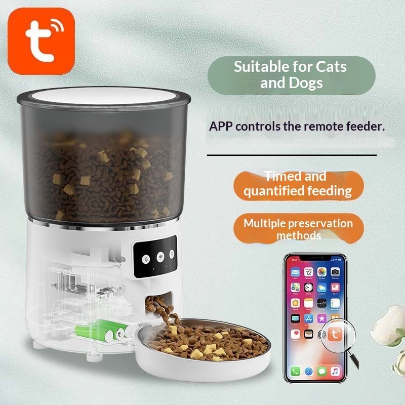 ABS En-Friendly 4L Large Capacity Automatic Cat Dog Feeder Charge Solid WiFi Intelligent Remote Voice Video Monitoring Pet Food