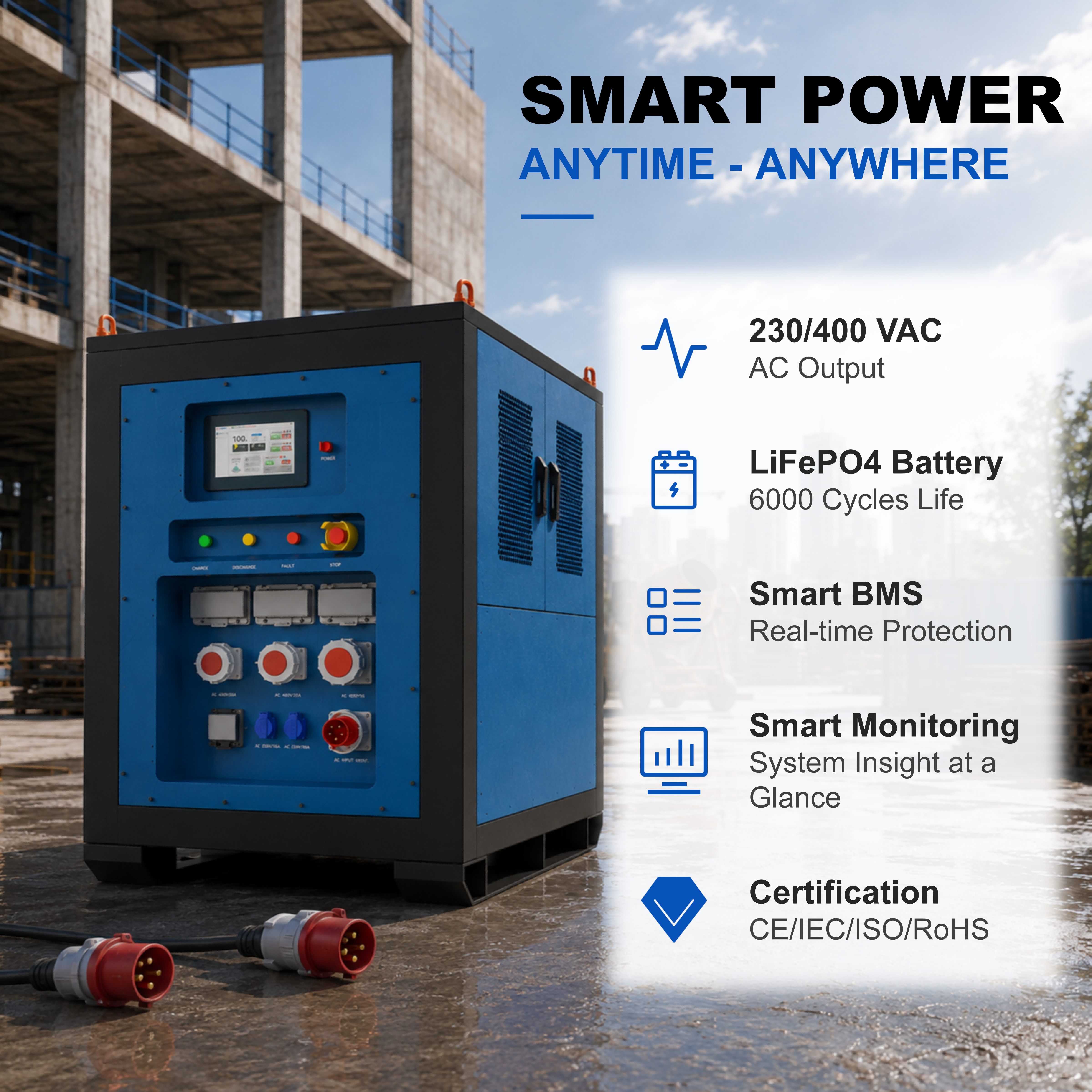 60kWh Mobile Energy Storage System Portable BESS For Temporary Power Emergency Backup And Construction Site Power Supply
