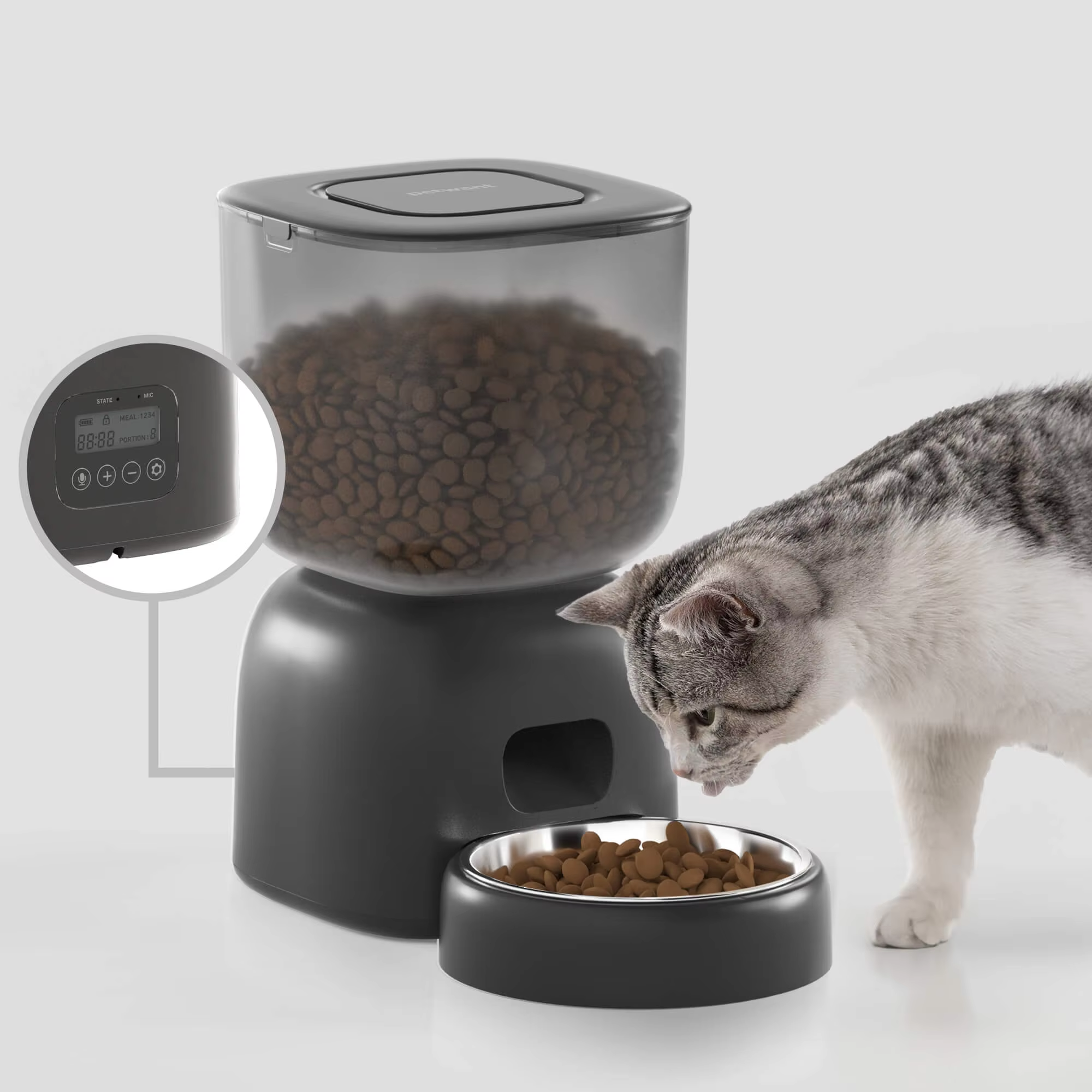 Automatic Pet Feeder 3L Self-Feeding Dog Feeder Timed 10S Voice Recorder Dual Power Supply Automatic Cat Food Dispenser