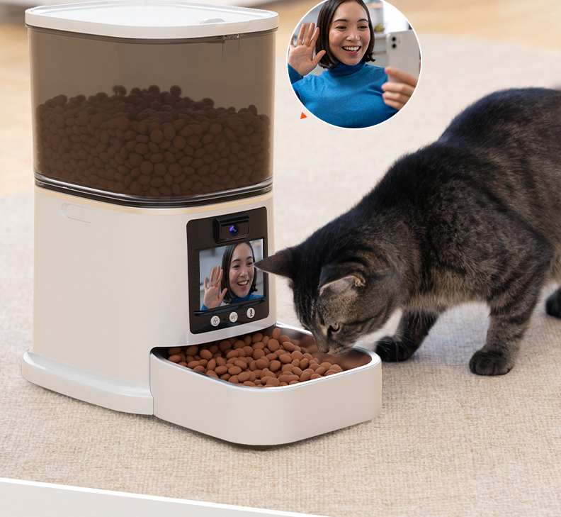 Adjustable Camera Two Way Video Call AI Recognition Automatic Feeder Dogs Cats 5L Waterproof LCD Display Indoor Outdoor Use Love