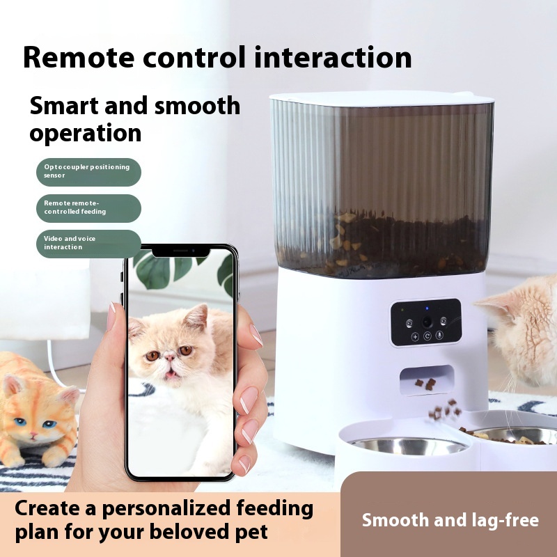 WiFi Pet Smart Automatic Feeder Timed Quantitative Battery-Powered Remote Voice Video Feed Eco-Friendly Plastic Waterproof IPX5