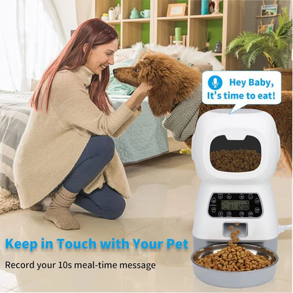 3.5L Smart Pet Feeder with WiFi App Control and Voice Recorder for Dogs Cats Timing Portion Control Automatic Dog Food Dispenser