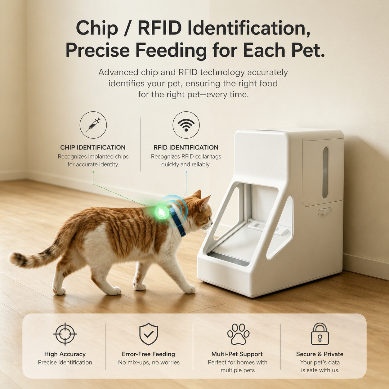 4L Smart RFID Chip Identification WiFi APP Control Automatic Pet Feeder for Multi Pet Families Dual Power Supply