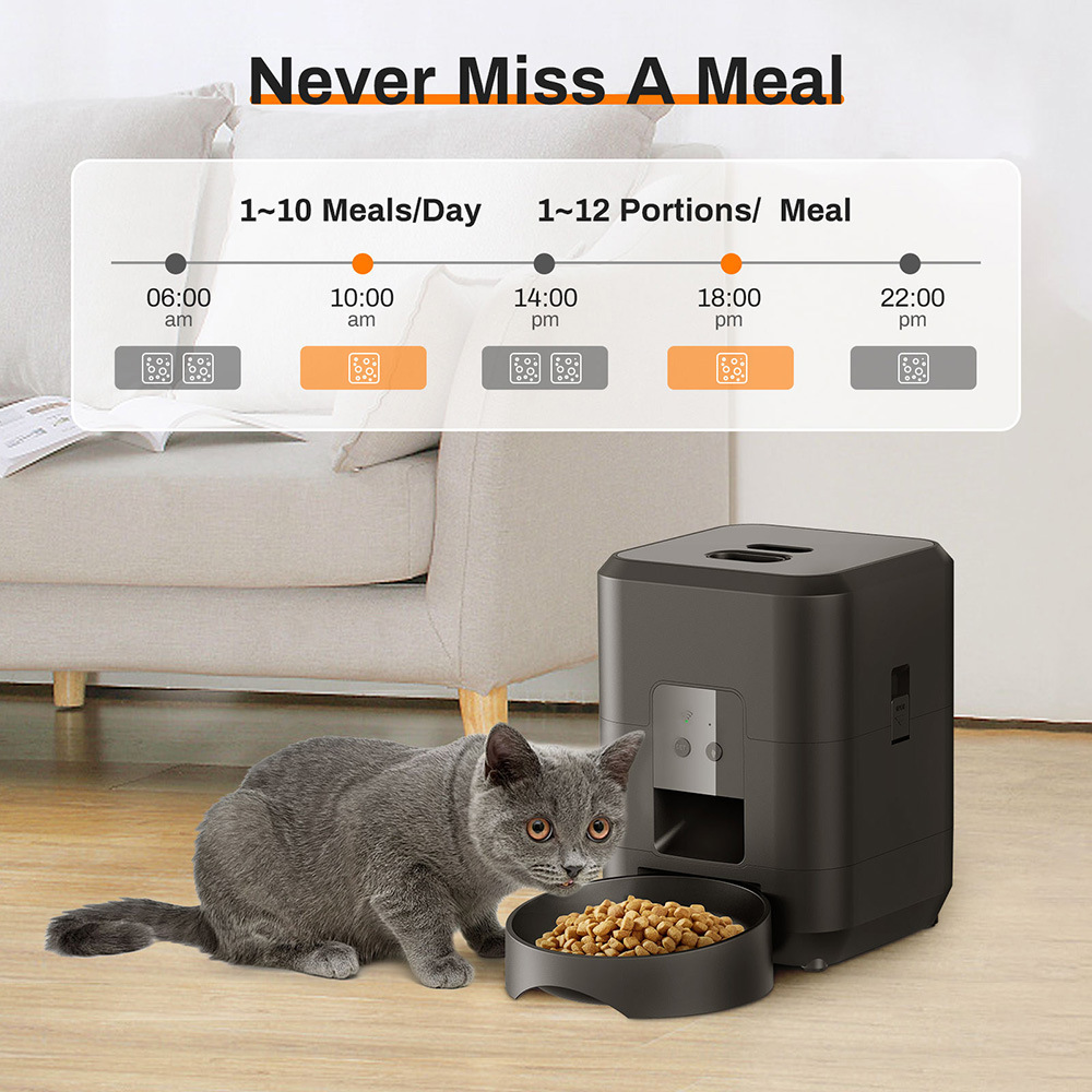 2L Smart Automatic Pet Feeder Modern Solid Design Timed Portion Control Food Dispenser with Voice Recorder for Cats &amp; Small Dogs
