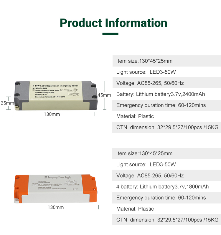 Long Duration Time Led Emergency Light Lithium Charging Battery Rechargeable Driver Power Supply