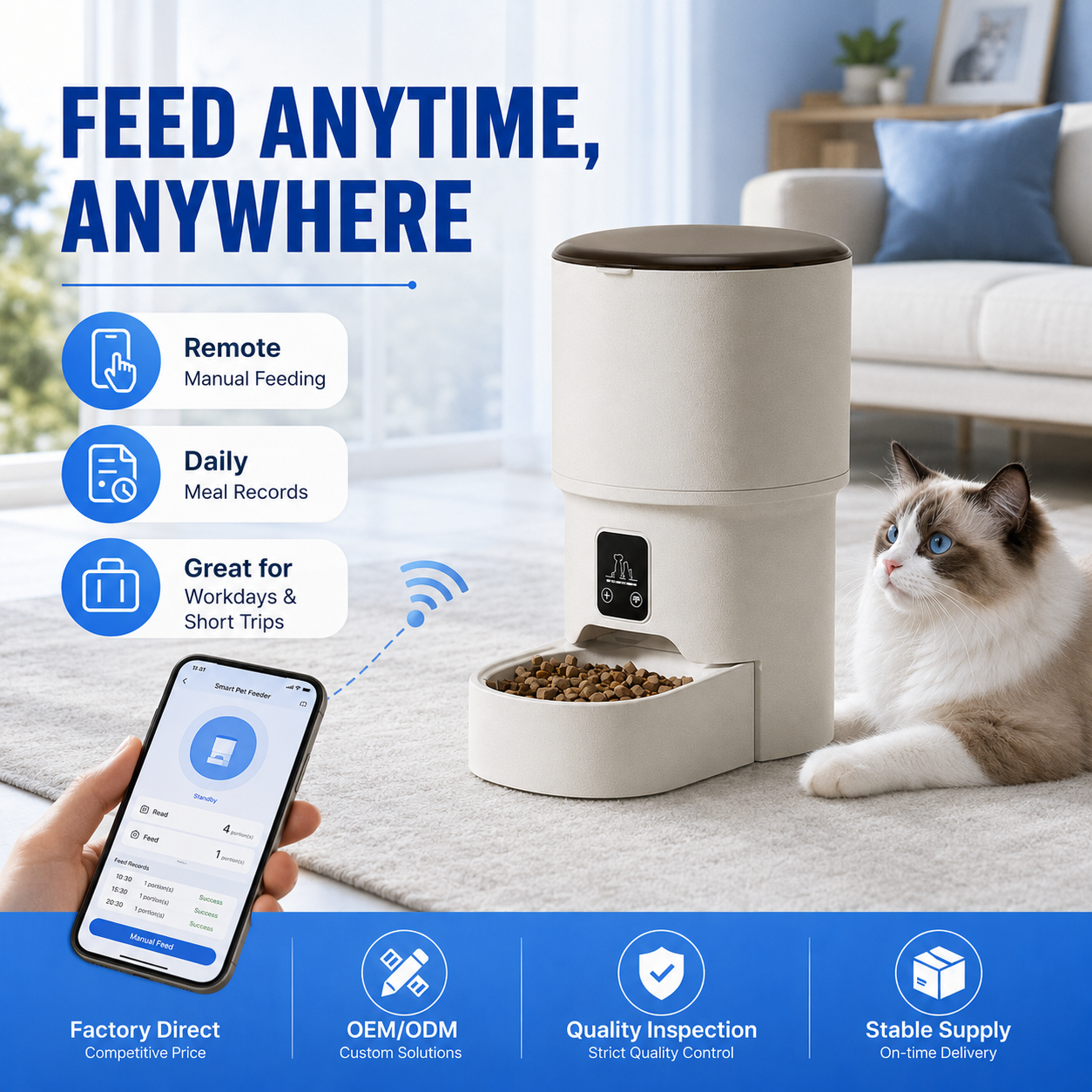 ABS Material Dual Power Supply 4L App Timed Portion Control Smart Cat Automatic Pet Bowls Feeders for Cats Dogs