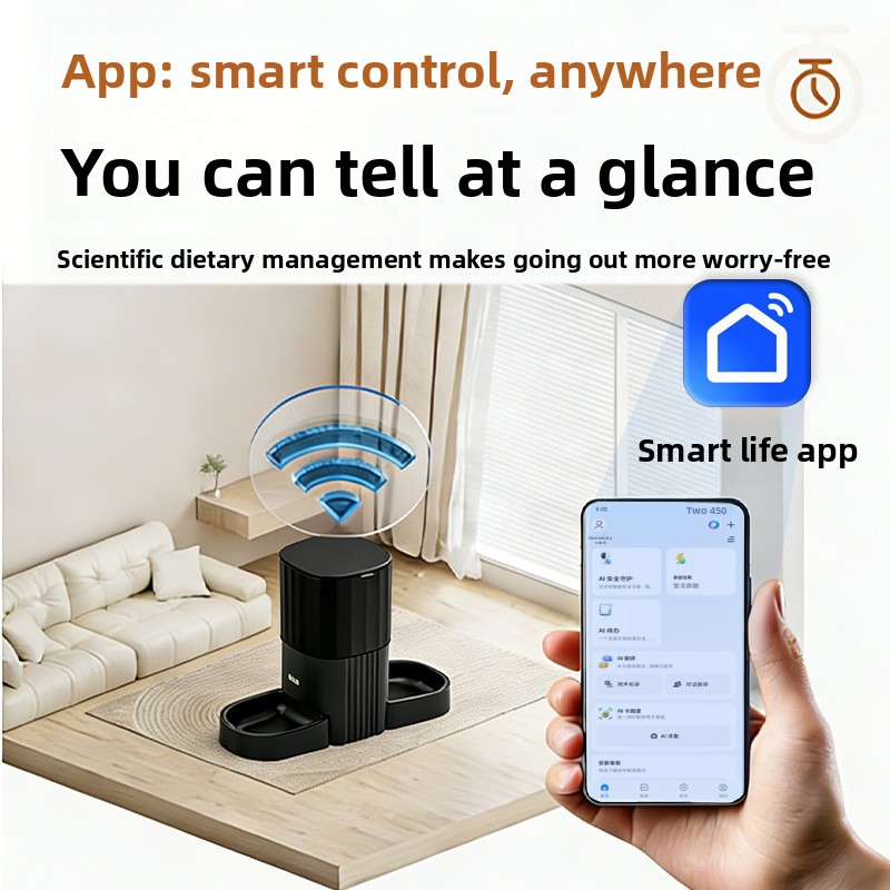 Pet Automatic Feeder Dual-Port Design 7L Capacity Wi-Fi Remote Control Scheduled Measured Dispensing Time Setting Cat Dog 1700g