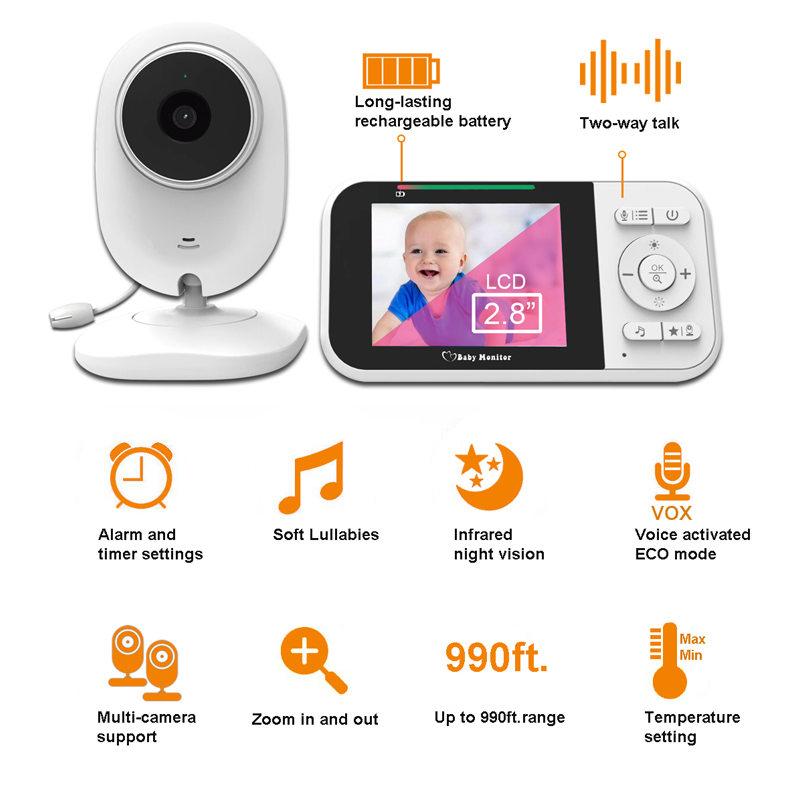 Baby Monitoring 2.8 Inch 2.4G Wireless Connection Baby Camera Sound Monitoring Temperature Monitoring Scheduled Feeding