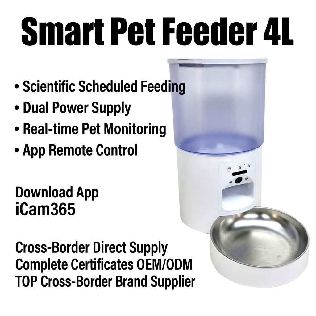 4L Smart Pet Feeder Automatic WiFi App Remote Control Dog Cat Food Dispenser Stainless Steel Bowl iCam365 Support Large Capacity