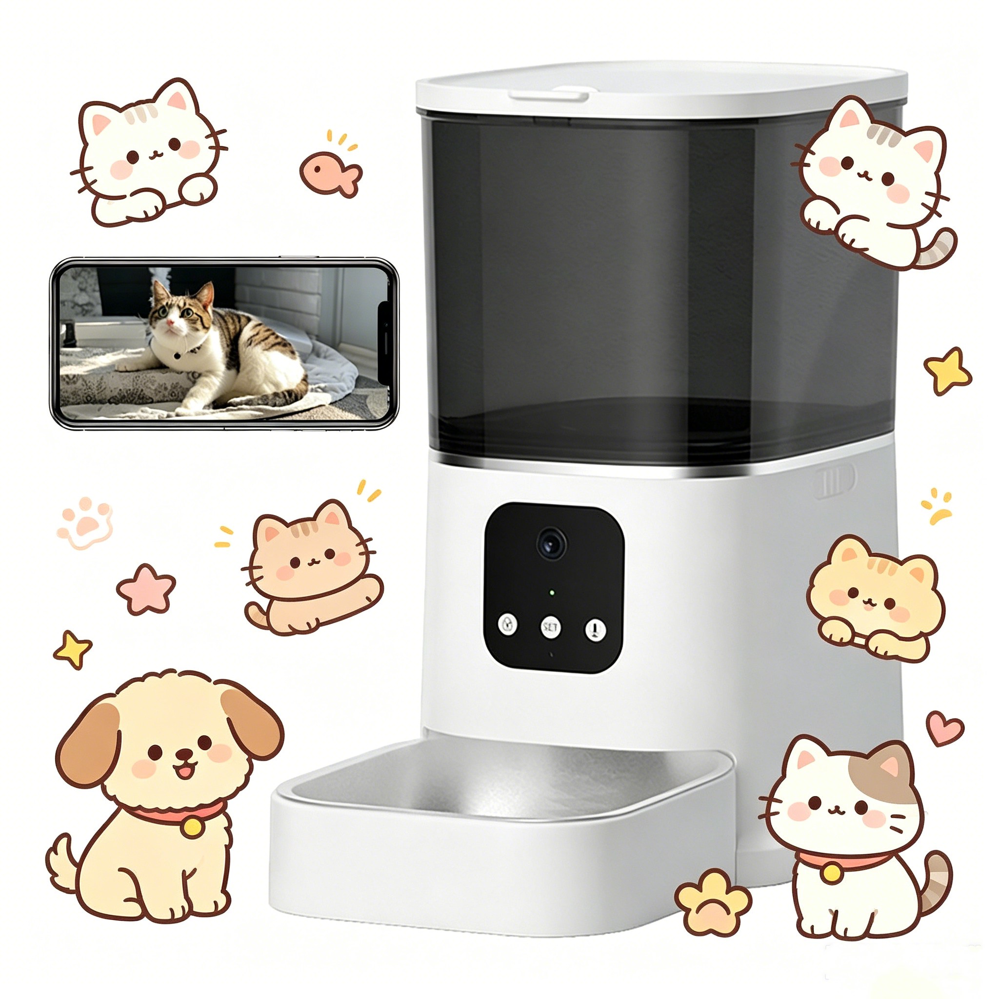 Portable Travel Automatic Pet Feeder Otomatik Mama Kabl App Control Smart Pet Feeder Leak Proof Pet Food Dispenser