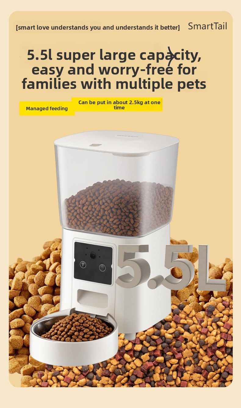APP Controlled Automatic Pet Feeder Timer Food Dispenser with Camera Dual Stainless Steel Bowls for Cat Dog Scheduled Feeding