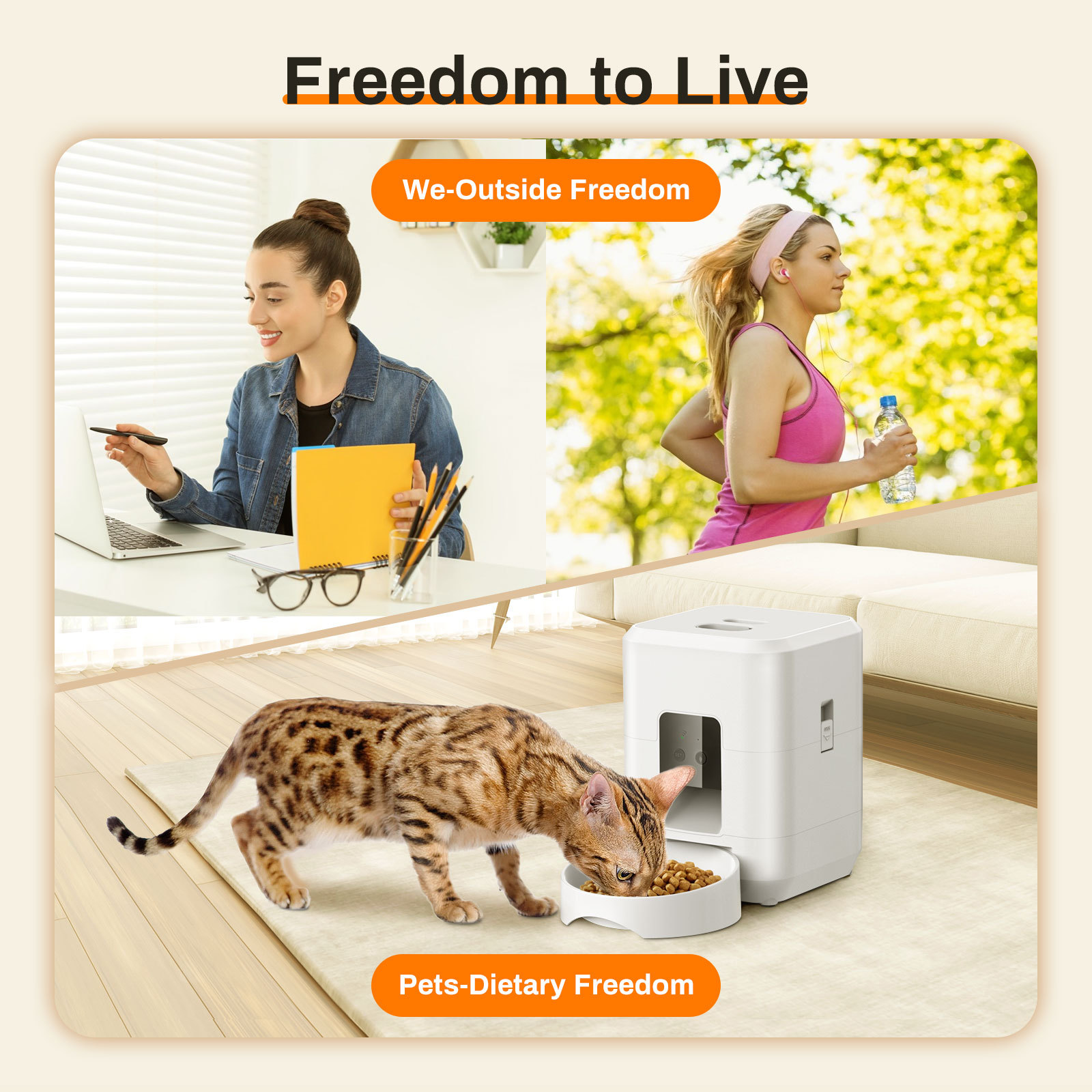 Pet Smart Feeder Timed and Portion-Controlled Remote Feeding for Dogs Wi-Fi Enabled Automatic Cat Feeder USB/AC Powered