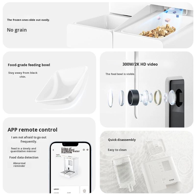Hot Sale Smart 2-in-1 APP Control Camera Pet Cat Automatic Feeder and 4L Water Dispenser Eco-Friendly Plastic Food Bowls