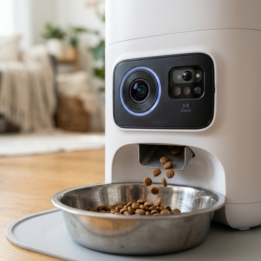 APP Controlled Automatic Pet Feeder Timer Food Dispenser with Camera Dual Stainless Steel Bowls for Cat Dog Scheduled Feeding