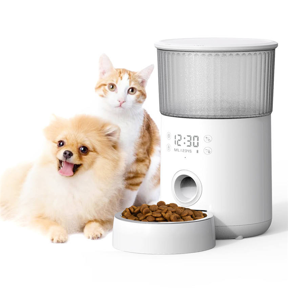 Smart Pet Feeder 4L Large Capacity Remotely Schedule Feeding Times Via App Customizable 10-Second Voice Messages Anti-Clogging