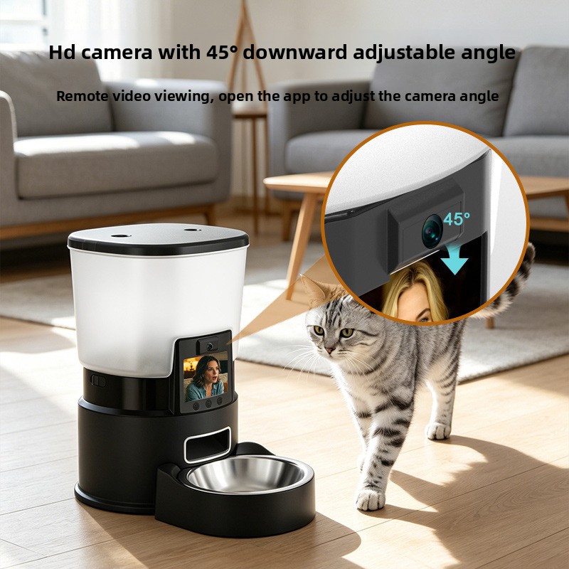 1080P Video Smart Pet Feeder 5L Automatic Dog Cat Food Dispenser with 304 Stainless Steel Bowl WiFi App Remote Two-way Audio
