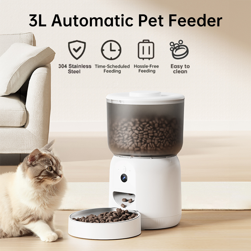 3L Battery Plastic Auto Dog Cat Food Dispenser WiFi APP Control Automatic Feeding Timed Meals Scheduling Camera Stainless Steel