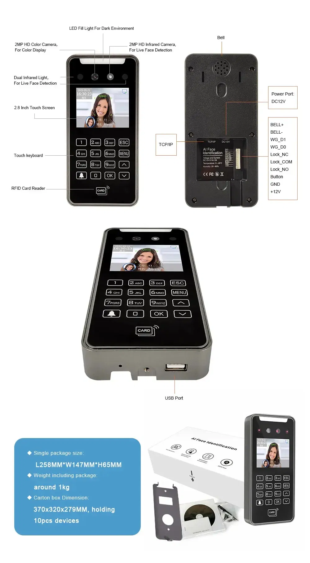 5000 Users Capacity RFID Card WiFi Biometric Facial Recognition Attendance System 5