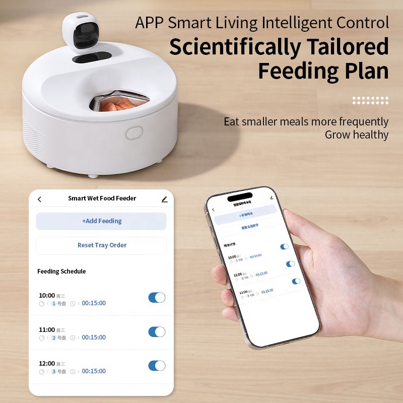 Wholesale Programmable Smart Automatic Wet Food Fridge Feeder for Dogs Cats Powered Fresh Meal Dispenser Portion Control
