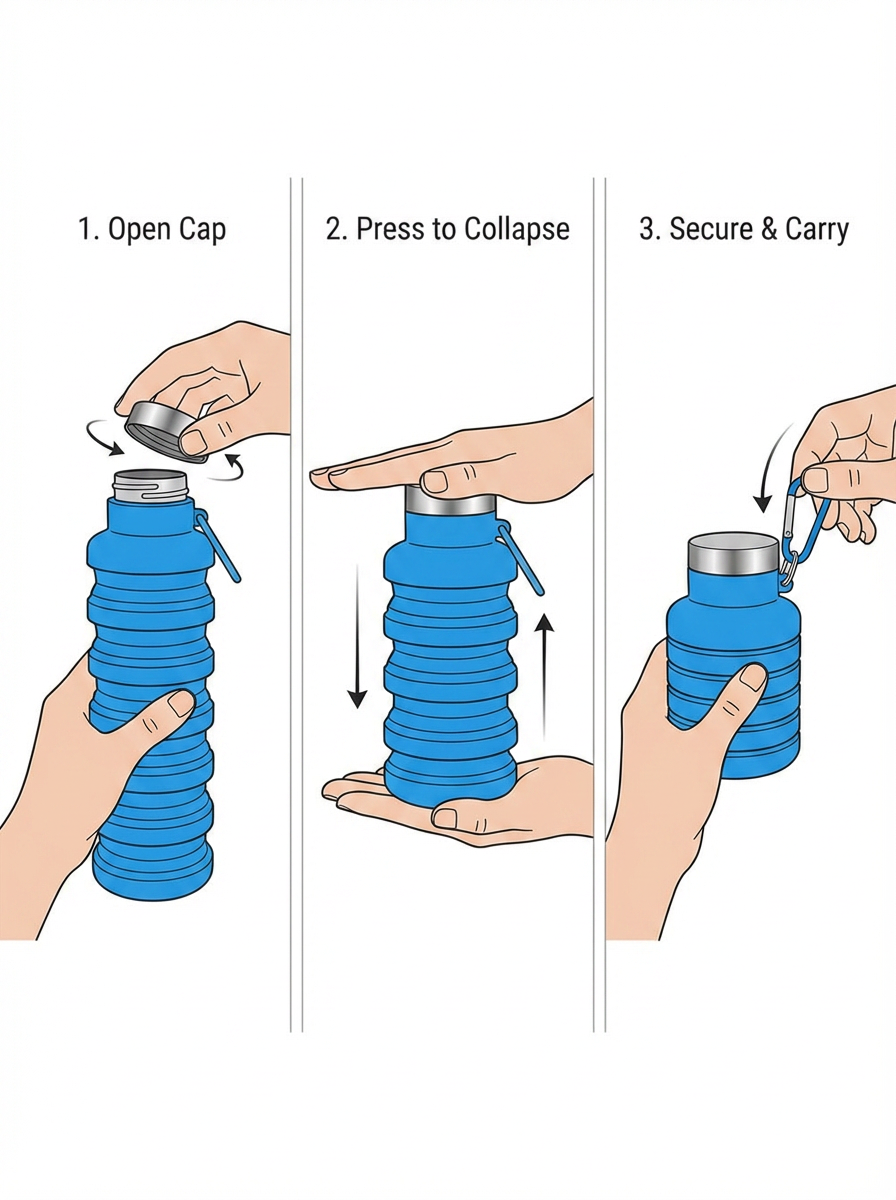 Custom Collapsible Silicone Foldable Sports Bottle BPA Free Leakproof Direct Drinking Dishwasher Safe Portable Travel Bottle