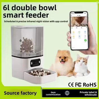 6L Smart Pet Feeder Automatic Food Dispensing Dual Bowl Video Voice Interaction Bluetooth Remote Control Detachable Cat Solid