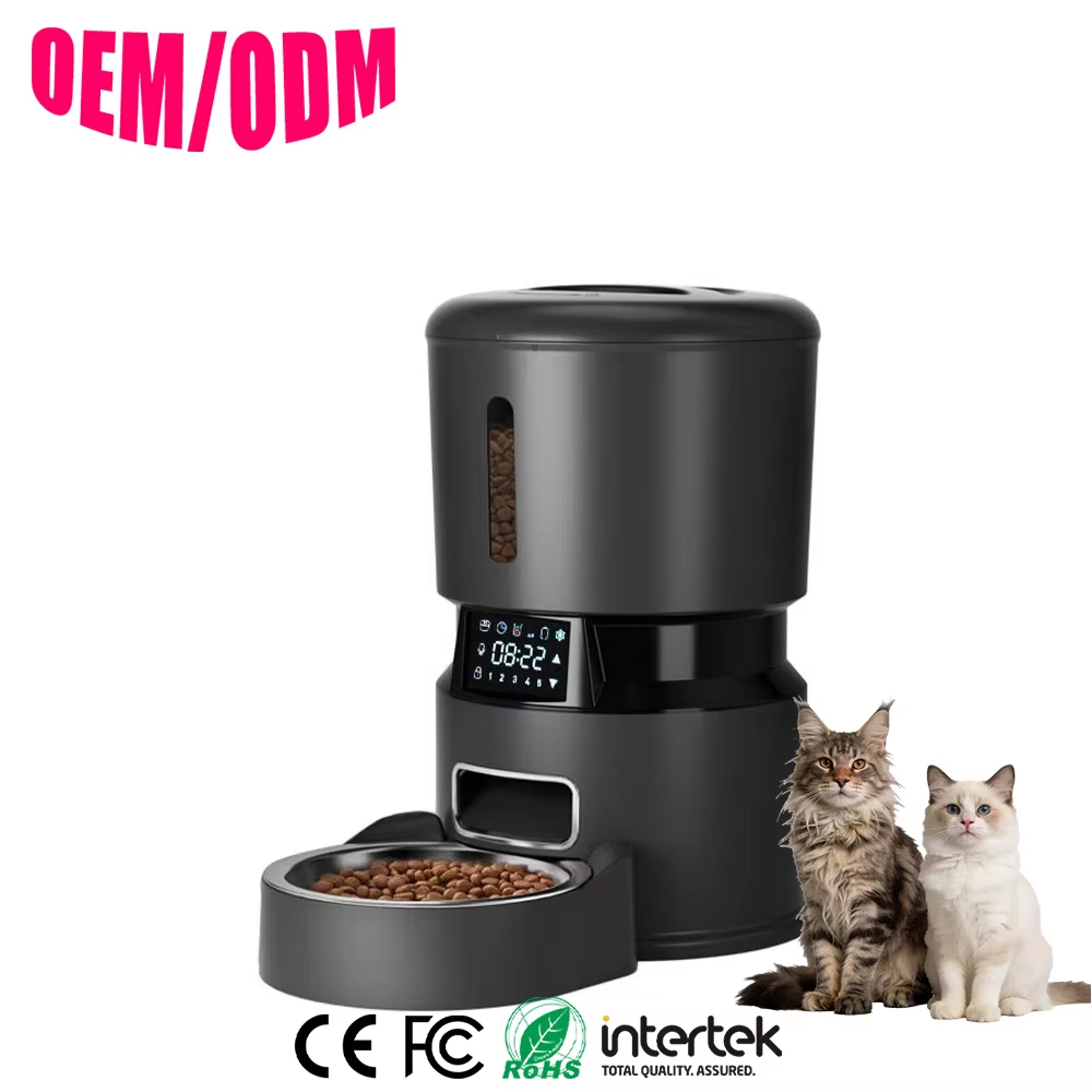 Black 4L Smart Automatic Pet Feeder Food Container Timed Portioned Feeding Food-Grade Stainless Steel Bowl Cats Dogs Food Feeder