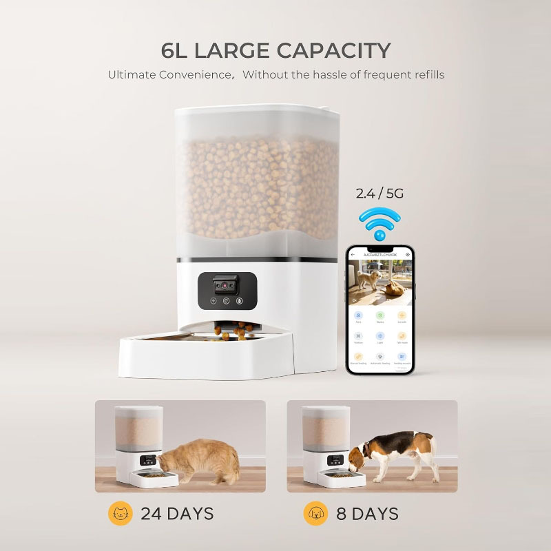 6L Tuya Wifi Smart Pet Feeder HD 1080P Camera Automatic Dog Cat Food Dispenser Two Way Audio Voice Interaction Plastic Charge