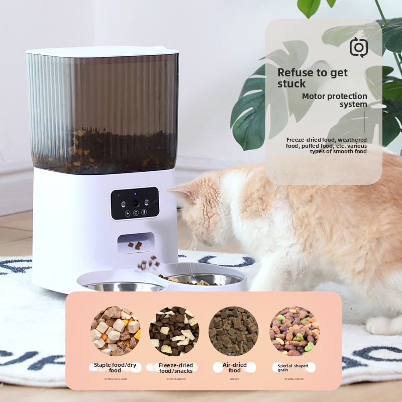 WiFi Pet Smart Automatic Feeder Timed Quantitative Battery-Powered Remote Voice Video Feed Eco-Friendly Plastic Waterproof IPX5