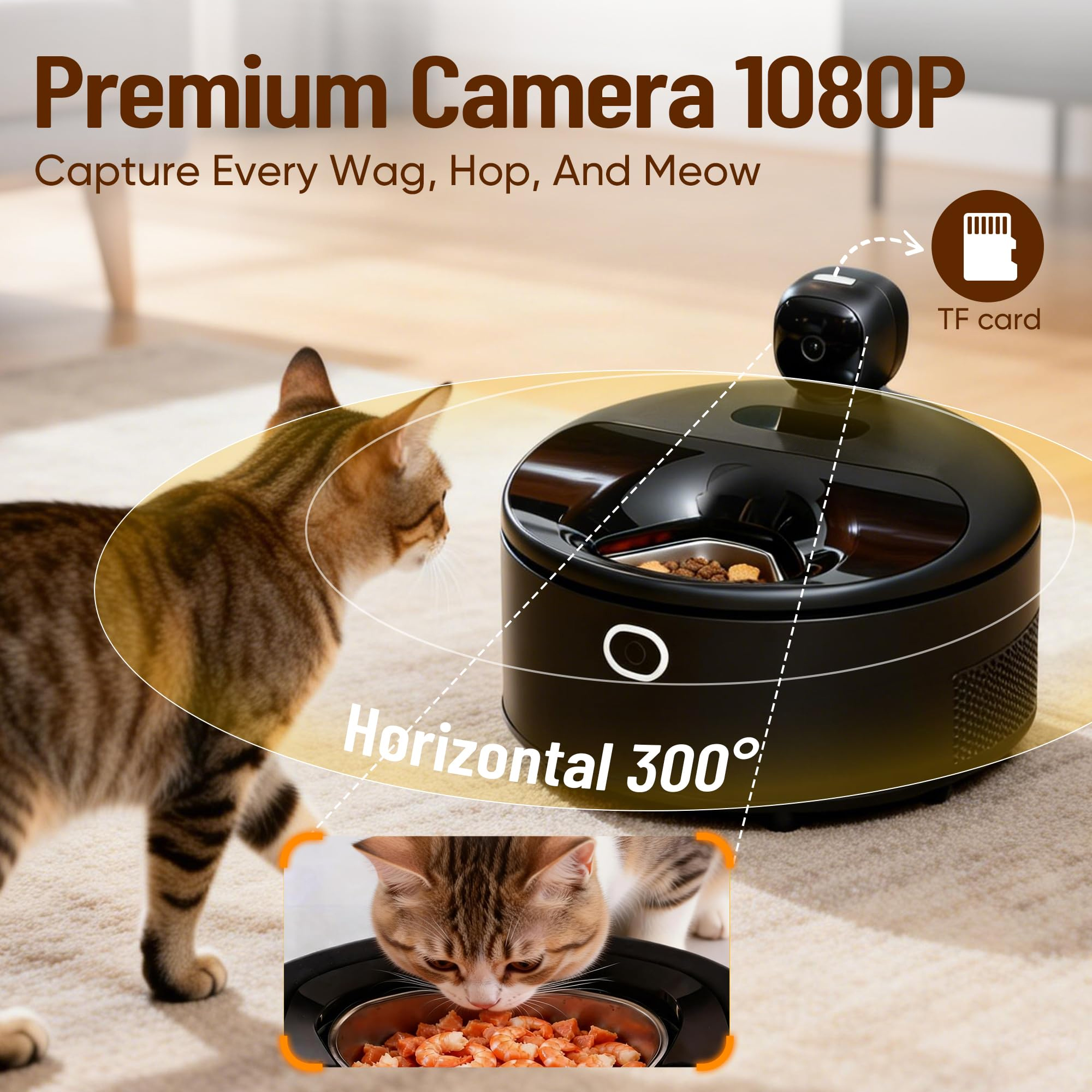 Manufacturer Wet Food Automatic Cat Feeder Semiconductor Cooling &amp; Heating with Stainless Steel Bow APP Control with Camera