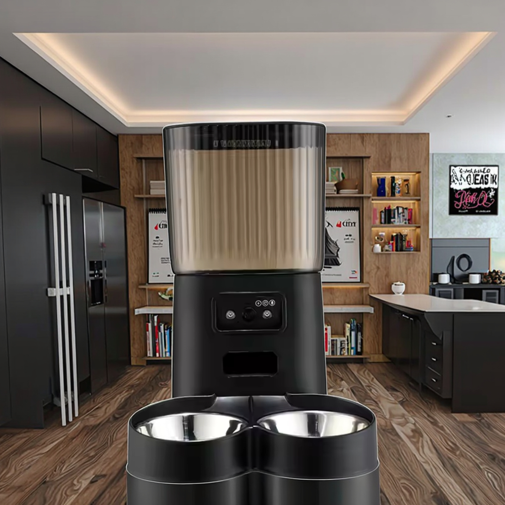 OEM Stainless Steel Automatic Pet Feeder Wifi App Control Two-Way Splitter Battery Double Bowls Food Dispenser for Cat Dog
