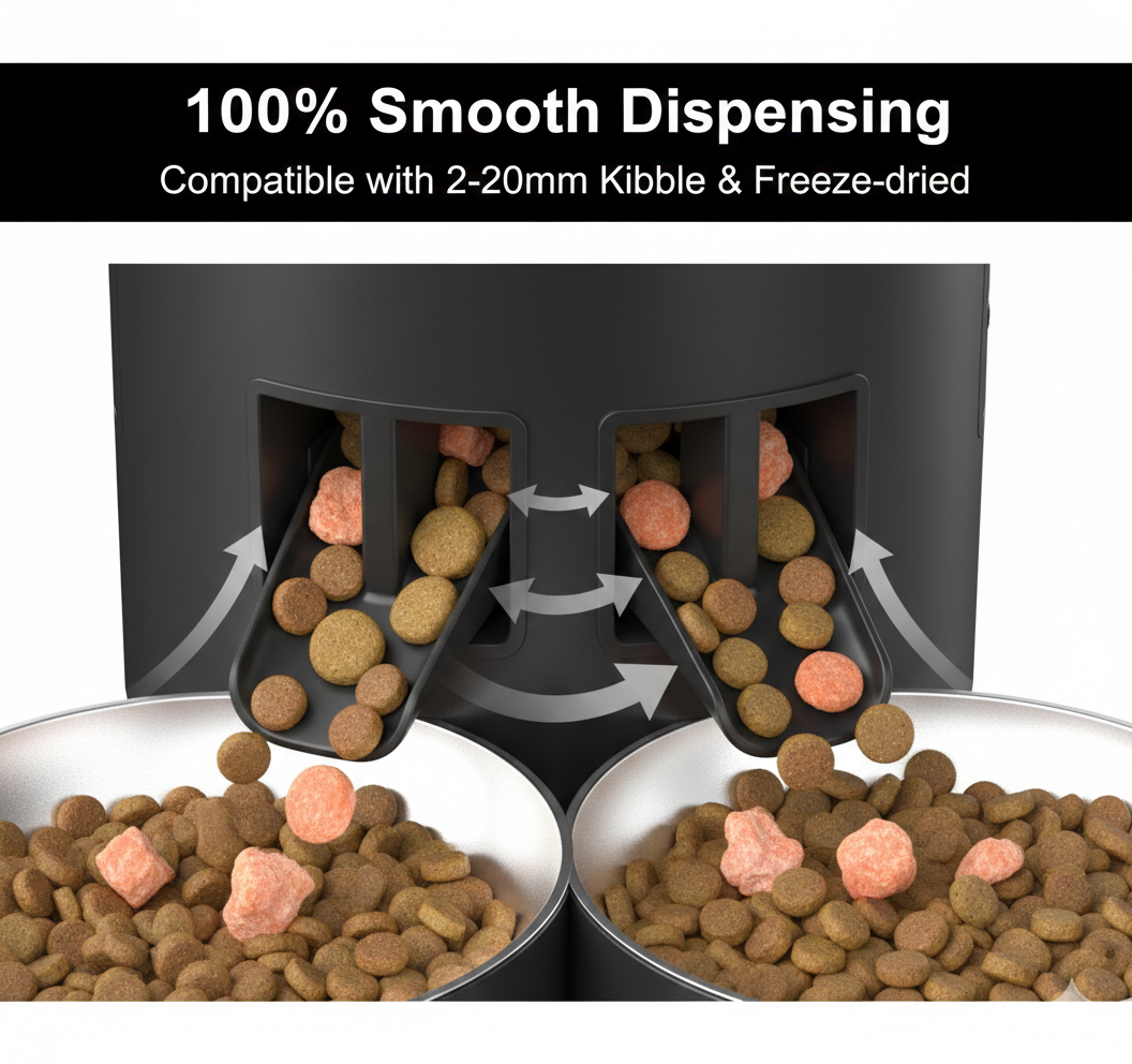 Automatic Smart Pet Food Dispenser Dual Power Cat Feeder Bowls 10s Voice Record Flexible Schedule Timer for Dogs and Cats