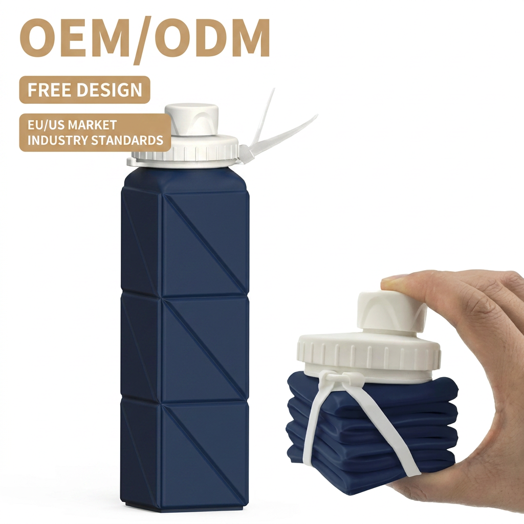 Custom Collapsible Silicone Foldable Sports Bottle BPA Free Leakproof Direct Drinking Dishwasher Safe Portable Travel Bottle