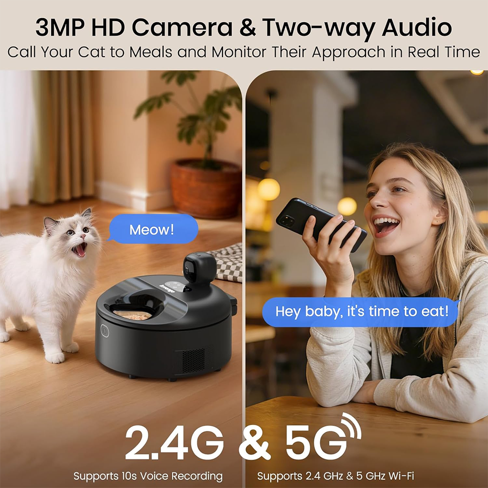Multi-Pet Recognition Automatic Wet Food Cat Feeder with 3MP Camera Dual Cooling Heating App Control Pet Food Dispenser