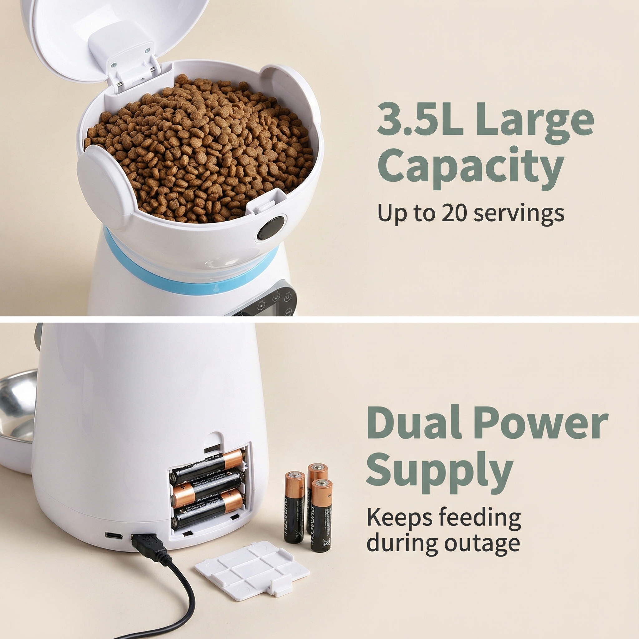 3.5L Automatic Pet Feeder Voice Recorder Robot Style Smart Food Dispenser for Cats and Dogs LCD Screen Dual Power Supply