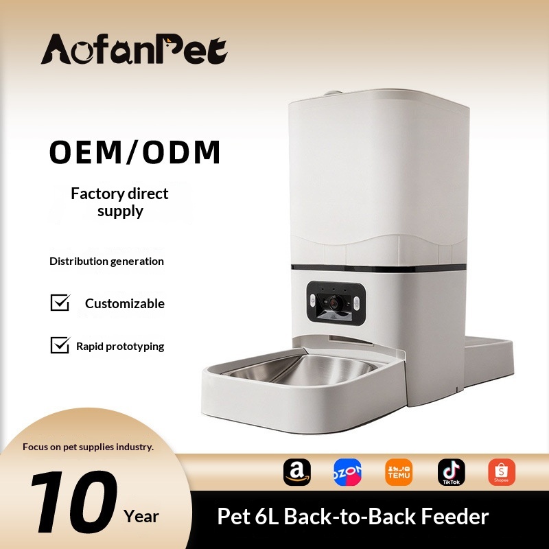 Cross-Border Best-Selling USB Powered Adjustable Pet Feeder Cat 6L Automatic Camera Smart Back-to-Back Feeding Machine