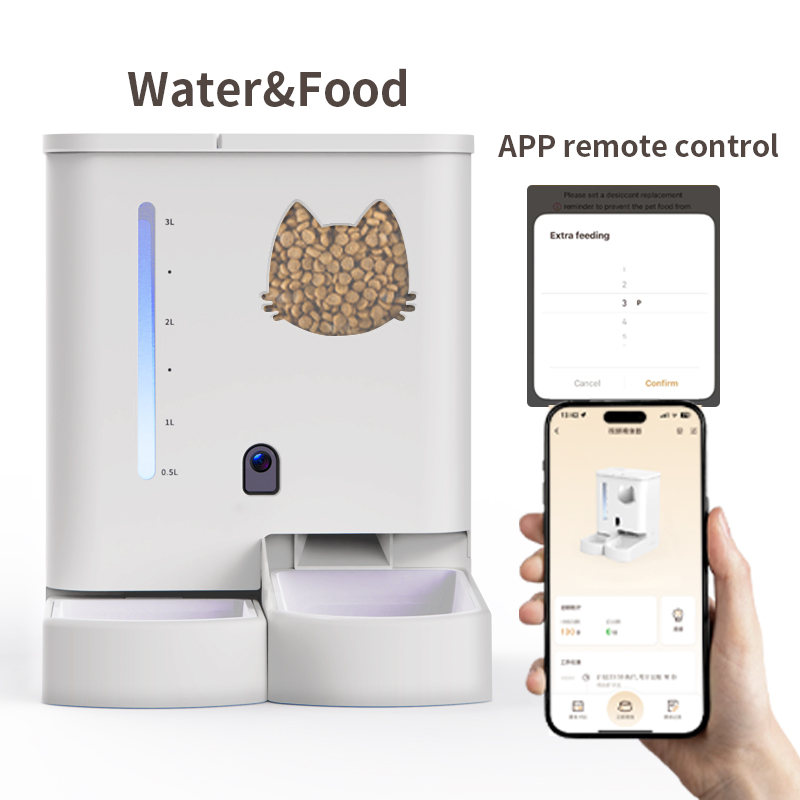 Integrated Water and Food Dual-function Automatic Intelligent Pet Feeding Device with Large Capacity and Remote Control Via App