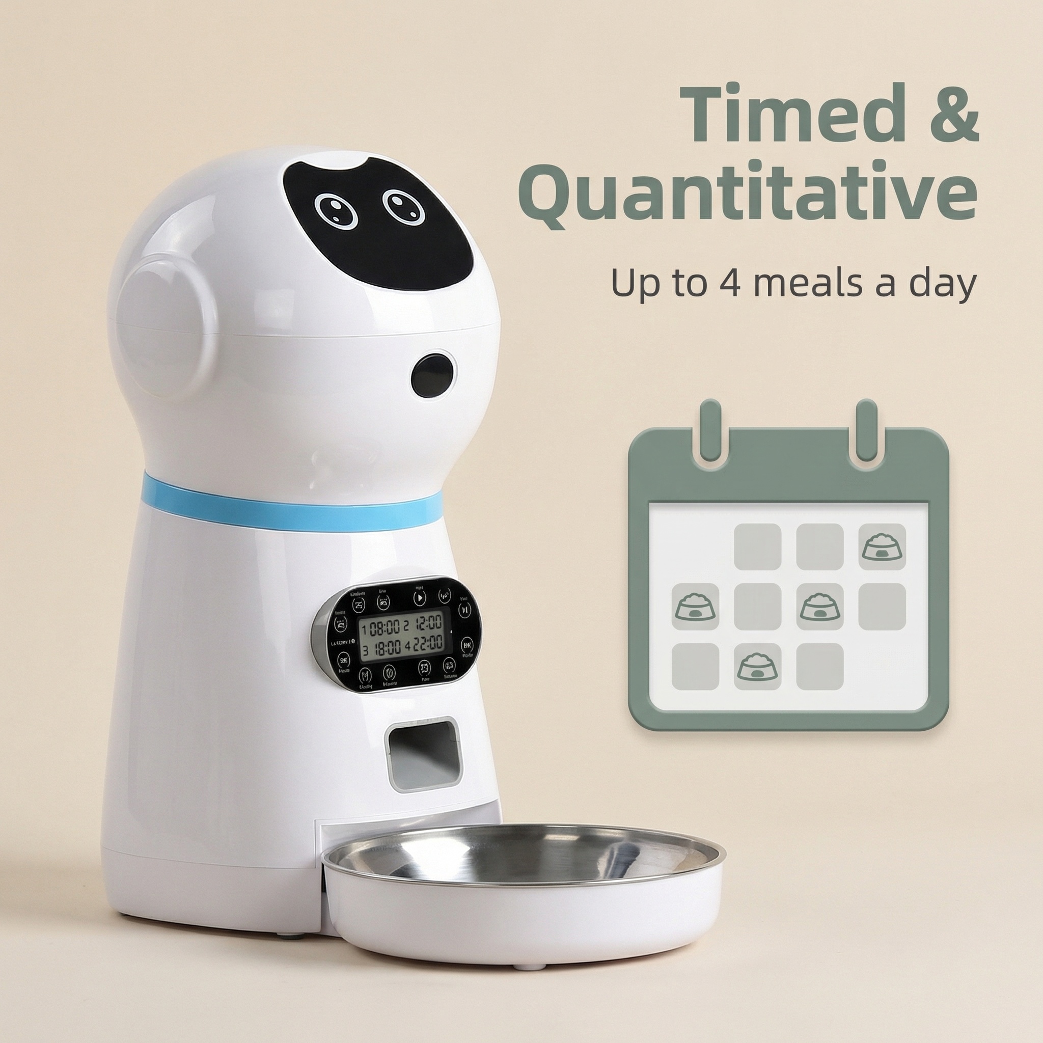 3.5L Automatic Pet Feeder Voice Recorder Robot Style Smart Food Dispenser for Cats and Dogs LCD Screen Dual Power Supply