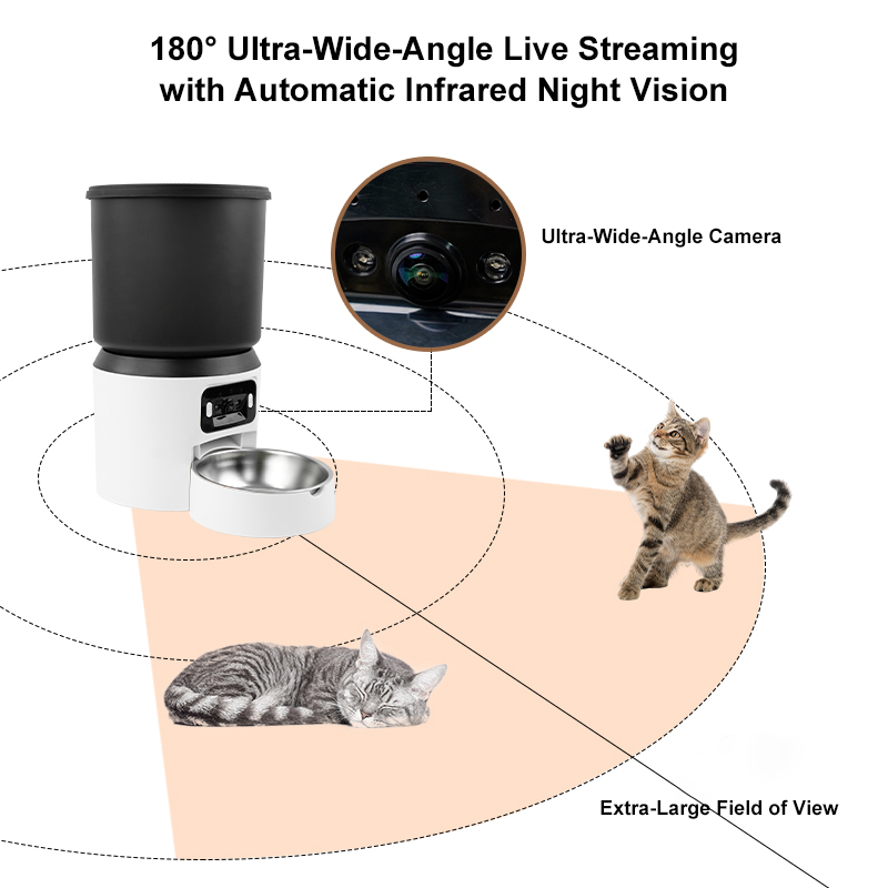 Automatic Cat Feeder With Ultra-Wide-Angle Camera 2.4G WiFi &amp; 5G Bluetooth Dual Band Smart App Control Timed Pet Food Dispenser