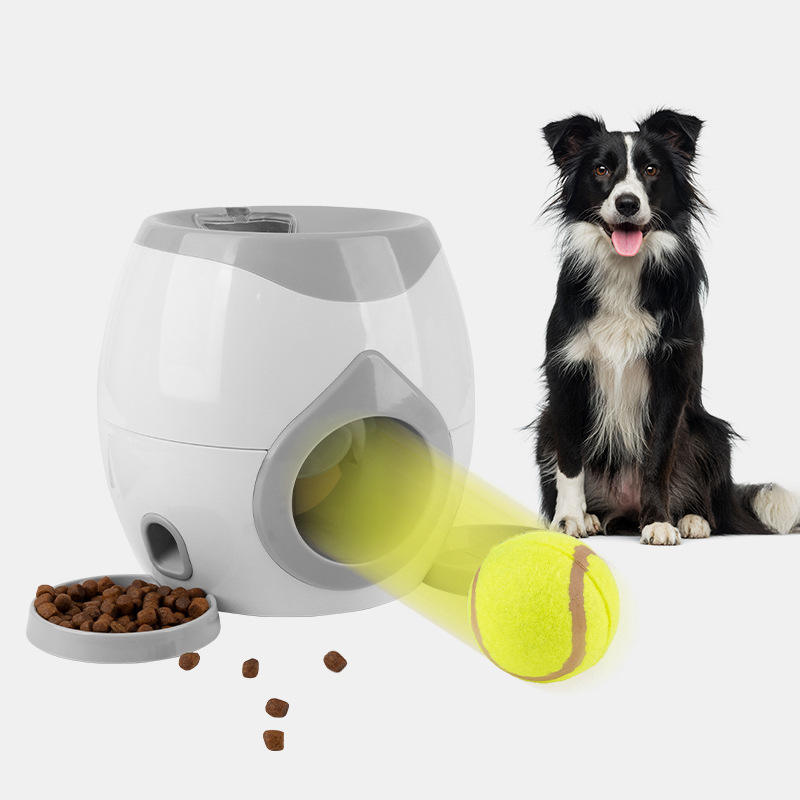 Automatic Tennis Ball Launcher Food Reward Machine Puzzle Treat Dispenser Slow Feeder Interactive Training Puppy Kitten Pet Toy