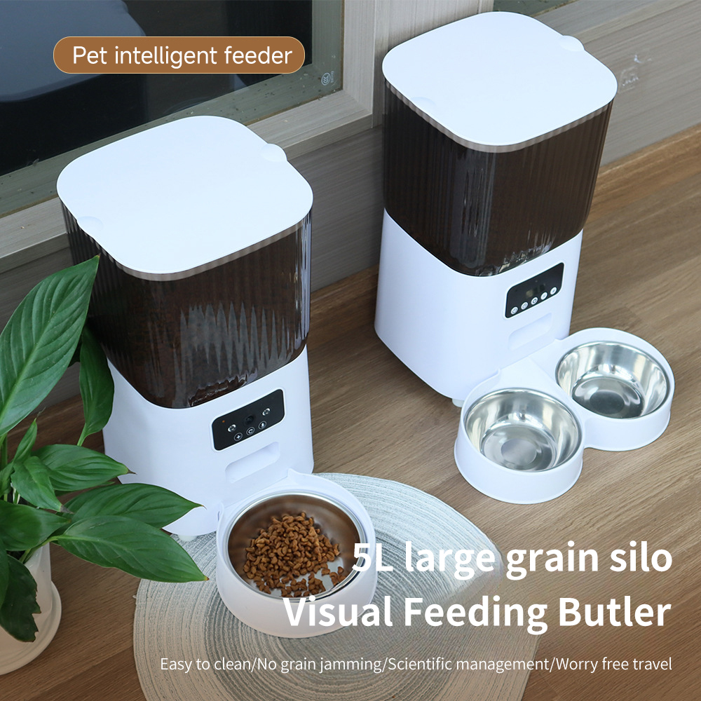 5L Smart Automatic Pet Feeder Eco-Friendly Plastic Cat Dog Food Dispenser WiFi App Control Portion Control Voice Recording Dual